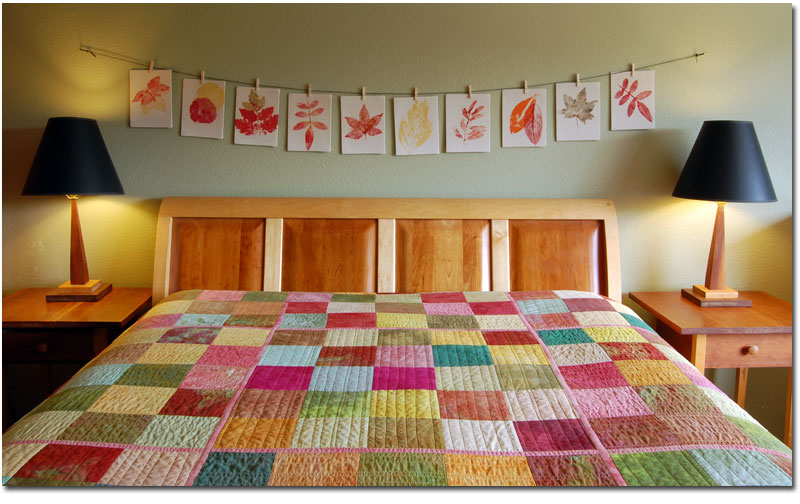 hand dyed fabric quilt made of simple squares earth colors