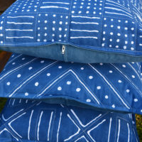New Indigo Dyed Pillows, with Glue Resist Patterns Inspired by African Mud Cloth Designs